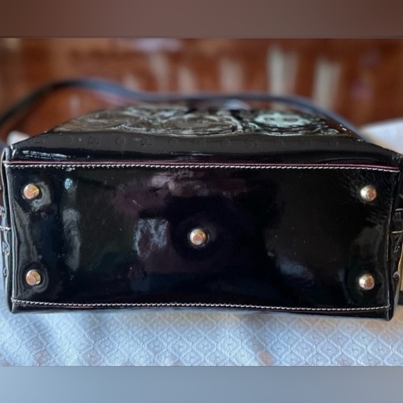 “ARCADIA” 🇮🇹 BLACK EMBOSSED PATENT LEATHER BAG - Picture 5 of 11